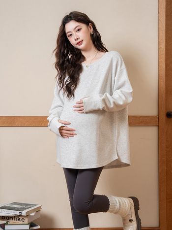 Rasedate kapuutsiga džemper naistele, vaba lõige, ümmarguse kaelusega, pikad varrukad, keskmise pikkusega, puuvill-poliester segu