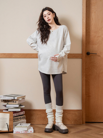 Rasedate kapuutsiga džemper naistele, vaba lõige, ümmarguse kaelusega, pikad varrukad, keskmise pikkusega, puuvill-poliester segu