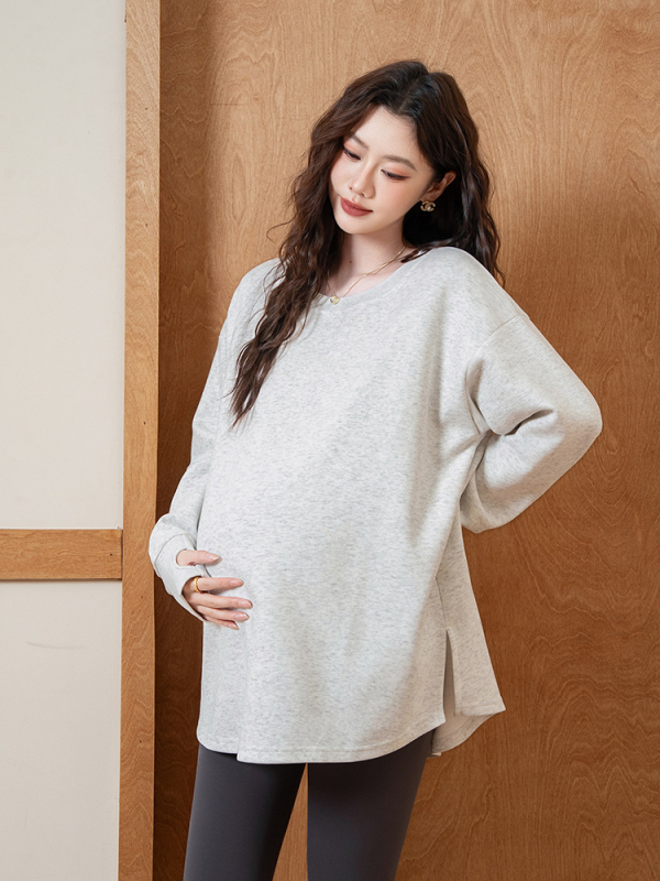 Rasedate kapuutsiga džemper naistele, vaba lõige, ümmarguse kaelusega, pikad varrukad, keskmise pikkusega, puuvill-poliester segu