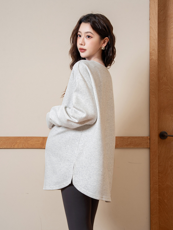 Rasedate kapuutsiga džemper naistele, vaba lõige, ümmarguse kaelusega, pikad varrukad, keskmise pikkusega, puuvill-poliester segu