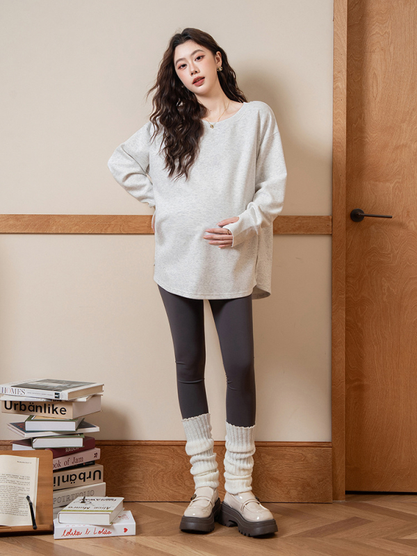 Rasedate kapuutsiga džemper naistele, vaba lõige, ümmarguse kaelusega, pikad varrukad, keskmise pikkusega, puuvill-poliester segu