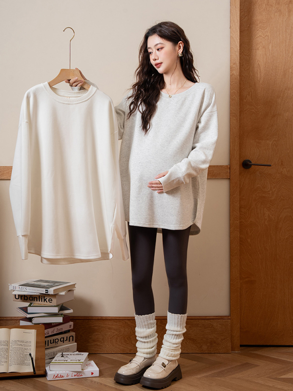 Rasedate kapuutsiga džemper naistele, vaba lõige, ümmarguse kaelusega, pikad varrukad, keskmise pikkusega, puuvill-poliester segu