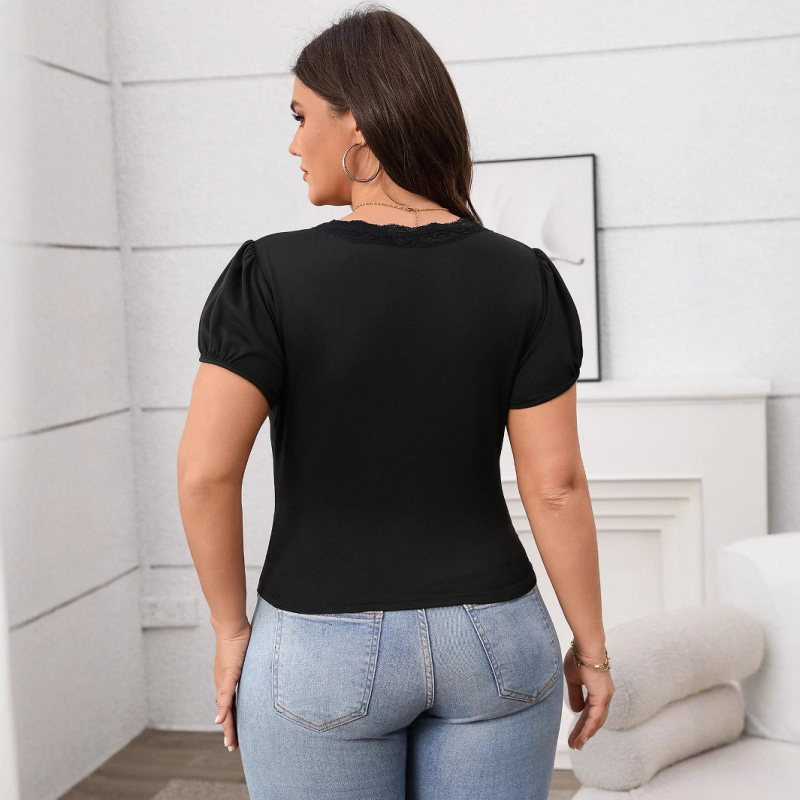 Ženski pleteni T‑shirt s V izrezom, kratkim rukavima, poliester (jednobojna; V izrez; Slim; kratki rukavi; poliester)