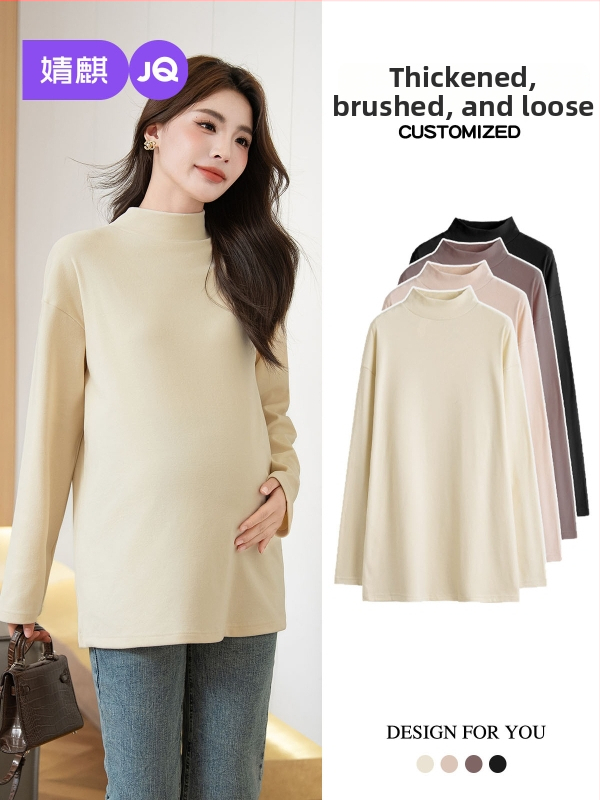 Rasedate top sügis-talve jaoks, poolkõrge kael, brushed Mink Velvet kangas, fleece vooder, vaba lõige