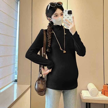 Rasedate T-särk kahepoolsest sametist, kõhu peitmiseks ja peeniks siluetiks, pikad varrukad, poolkõrge kaelus, tavaline pikkus, polüester Derong 90%