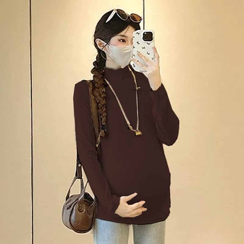 Rasedate T-särk kahepoolsest sametist, kõhu peitmiseks ja peeniks siluetiks, pikad varrukad, poolkõrge kaelus, tavaline pikkus, polüester Derong 90%