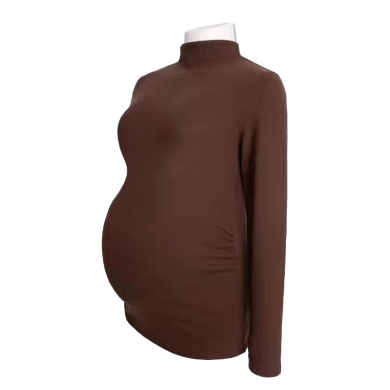 Rasedate T-särk kahepoolsest sametist, kõhu peitmiseks ja peeniks siluetiks, pikad varrukad, poolkõrge kaelus, tavaline pikkus, polüester Derong 90%