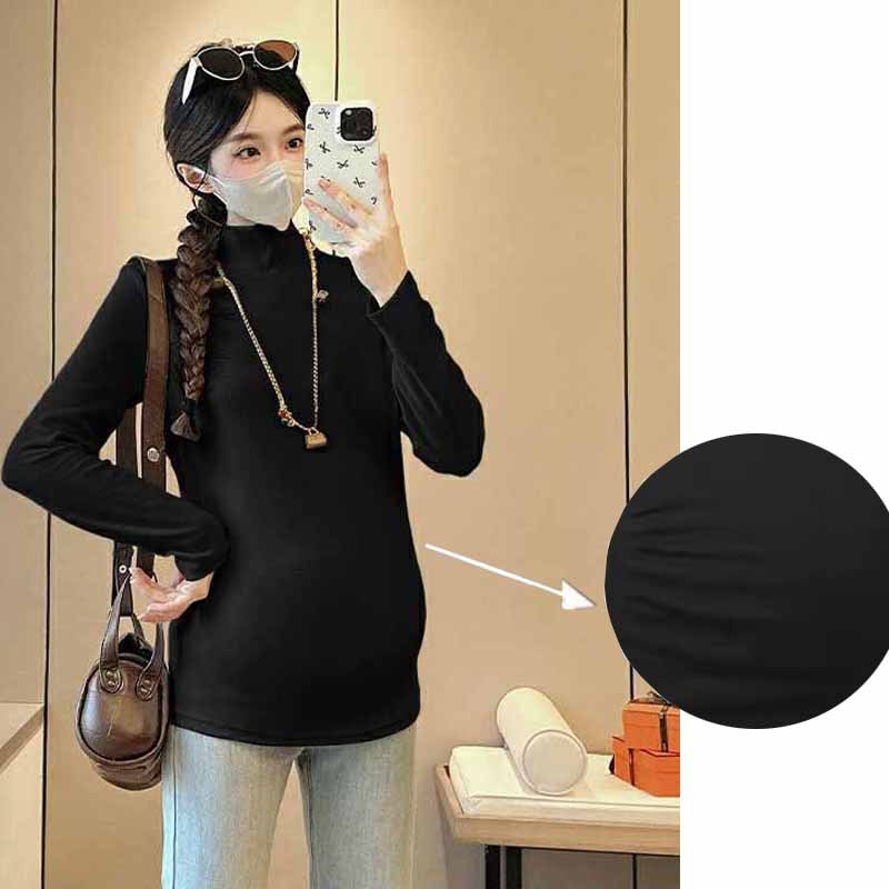 Rasedate T-särk kahepoolsest sametist, kõhu peitmiseks ja peeniks siluetiks, pikad varrukad, poolkõrge kaelus, tavaline pikkus, polüester Derong 90%