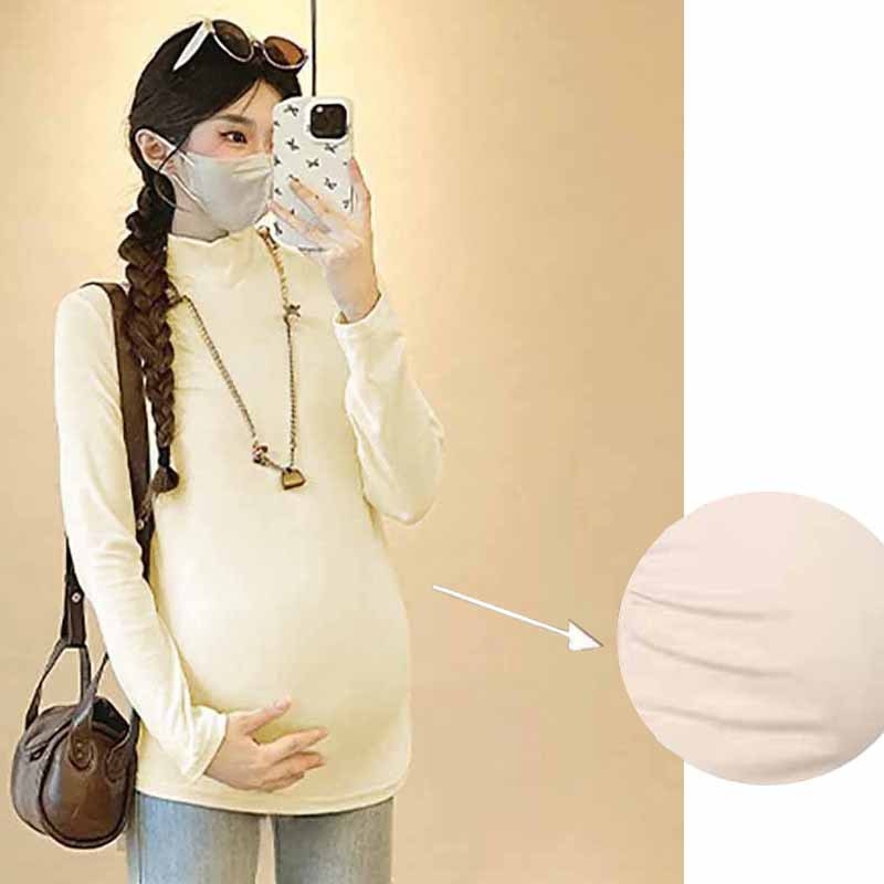 Rasedate T-särk kahepoolsest sametist, kõhu peitmiseks ja peeniks siluetiks, pikad varrukad, poolkõrge kaelus, tavaline pikkus, polüester Derong 90%