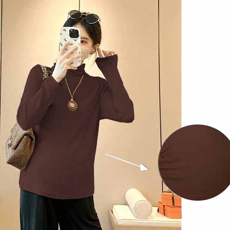 Rasedate T-särk kahepoolsest sametist, kõhu peitmiseks ja peeniks siluetiks, pikad varrukad, poolkõrge kaelus, tavaline pikkus, polüester Derong 90%