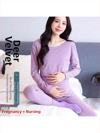 Nėščių terminių apatinių komplektas, ruduo–žiema, maitinti atidarymas, ilgomis rankovėmis, poliesterio-spandeksas, siūlų dažytas audinys