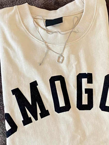 Puuvillane T-särk, vaba lõige, keskmise pikkusega, kirjatrükk, ringkaelusega