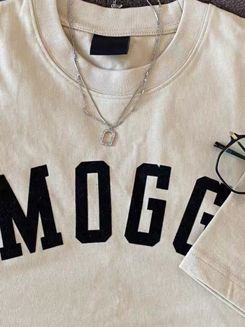 Puuvillane T-särk, vaba lõige, keskmise pikkusega, kirjatrükk, ringkaelusega