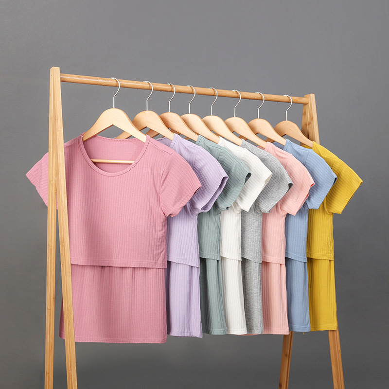 Söötmise ja raseduse tričko komplekt, modalkangas, ümmargune kaelus, lühikesed varrukad, 95% modal, jaapani-korea vabaaja stiil, kevad 2023, Landian