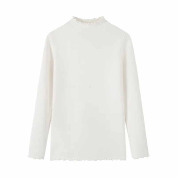 Korealise stiiliga T-särk pikkade käistega, poolkõrge kaelus, ühtlane värv, 90% polüester koos spandexiga