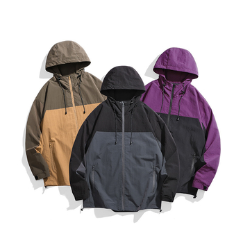 Meeste kapuutsiga jakk kevadeks, polüester, pikkade varrukatega