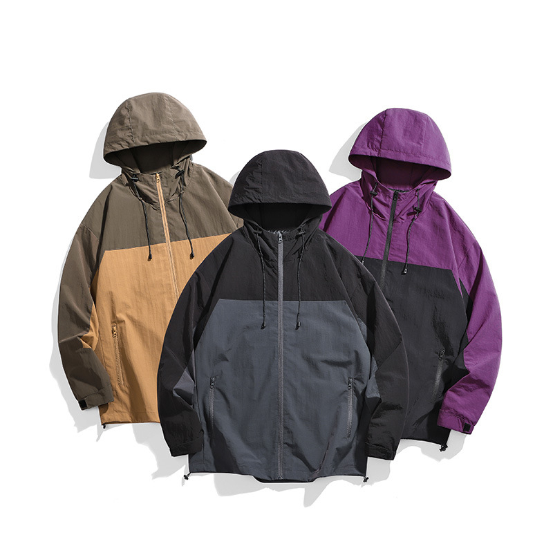 Meeste kapuutsiga jakk kevadeks, polüester, pikkade varrukatega