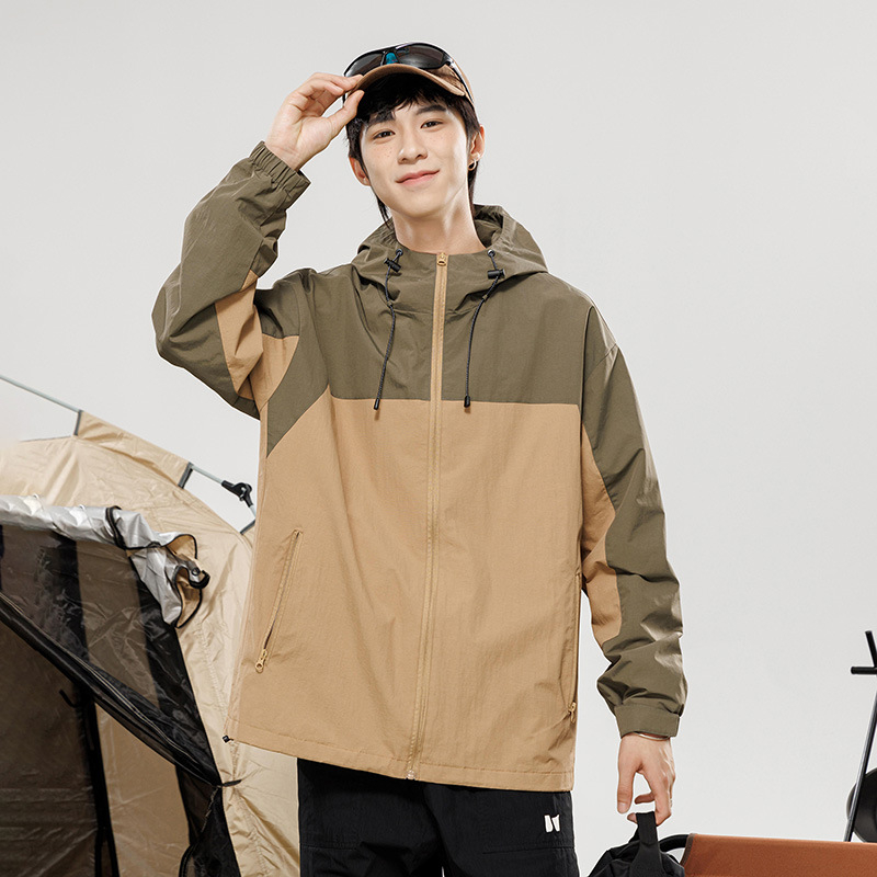 Meeste kapuutsiga jakk kevadeks, polüester, pikkade varrukatega