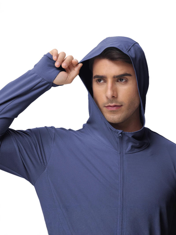 Muška ljetna windbreaker jakna s UV zaštitom i kapuljačom, tanak najlonski blend, 90% poliestera / 10% spandeksa, bočne džepove, zatvarač, SPF 50+