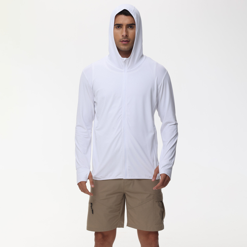 Muška ljetna windbreaker jakna s UV zaštitom i kapuljačom, tanak najlonski blend, 90% poliestera / 10% spandeksa, bočne džepove, zatvarač, SPF 50+