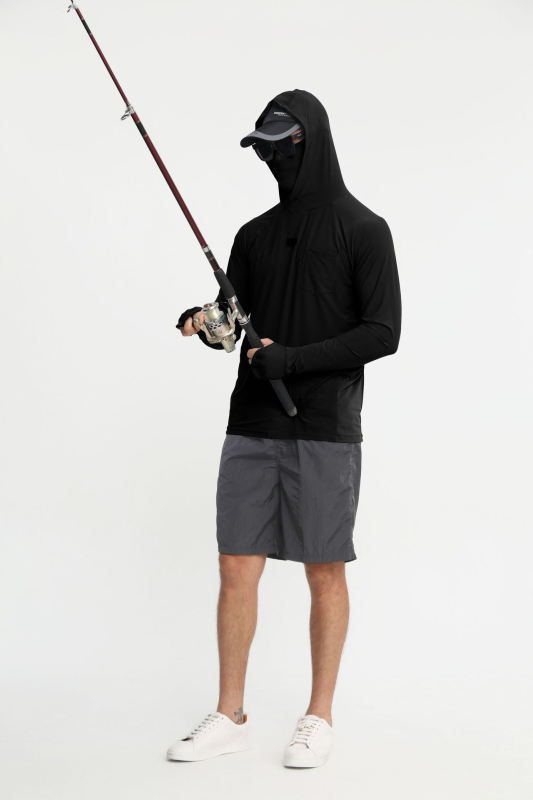 Ribolovna jakna s UV zaštitom i kapuljom – UPF50+, brzo suši, prozračna, odvlači vlagu (80% poliester, 20% elastan)