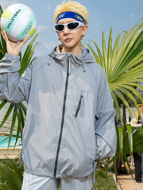 Kapucňový kabát UPF50+ – voľný strih, Milk Silk Nylon látka, zipsové vrecká, letný šport