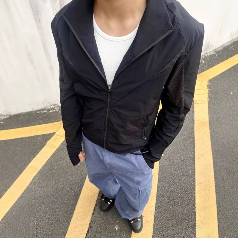 Pánska windbreaker bunda bez kapucne, voľný strih, predný zips, tkanina z 87% nylonu