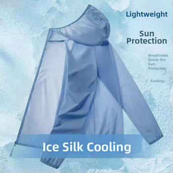 Meeste suvine hingav Ice-Silk kapuutsiga tuulejope, polüesteri segu 30-50%, vaba lõige