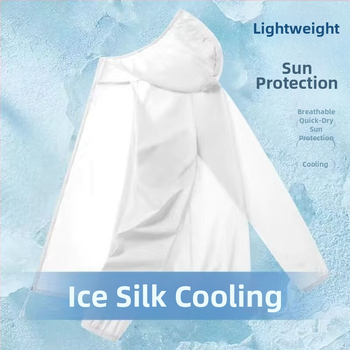 Meeste suvine hingav Ice-Silk kapuutsiga tuulejope, polüesteri segu 30-50%, vaba lõige