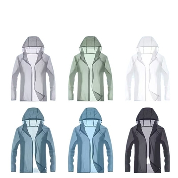 Meeste suvine hingav Ice-Silk kapuutsiga tuulejope, polüesteri segu 30-50%, vaba lõige