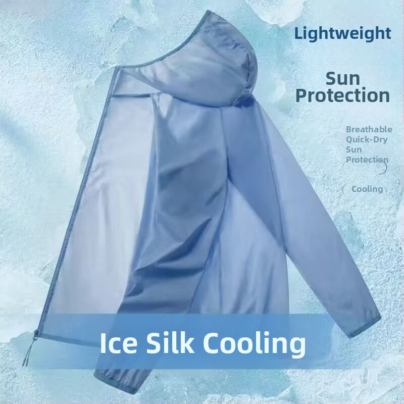 Meeste suvine hingav Ice-Silk kapuutsiga tuulejope, polüesteri segu 30-50%, vaba lõige