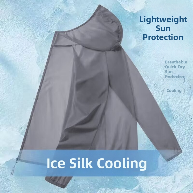 Mužská letná vetrovka s kapucňou, priedušný Ice-Silk materiál, polyesterová zmes 30–50%, voľný strih