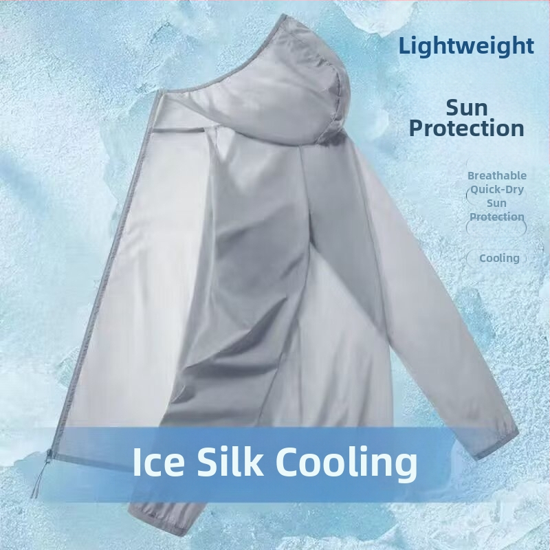 Mužská letná vetrovka s kapucňou, priedušný Ice-Silk materiál, polyesterová zmes 30–50%, voľný strih