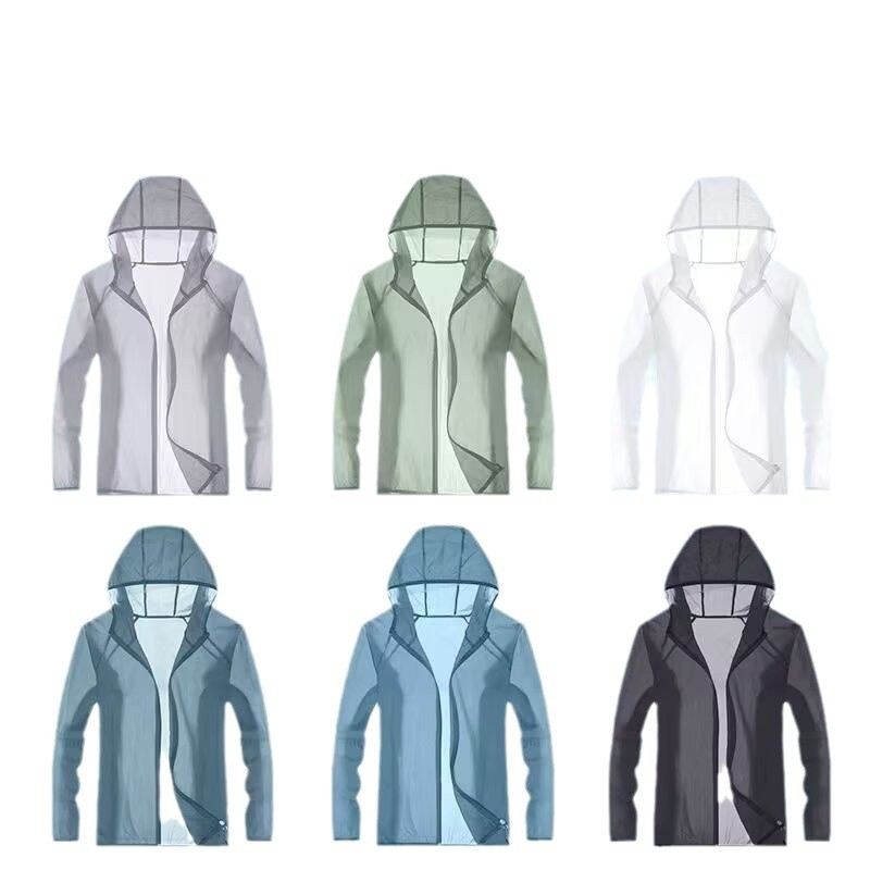 Meeste suvine hingav Ice-Silk kapuutsiga tuulejope, polüesteri segu 30-50%, vaba lõige