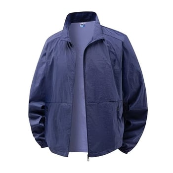 Meeste UV-kaitse jope, õhuke ja kerge, polüesteri segu, kõrge krae, tõmblukk ees, õhku läbilaskev, vaba lõige, suvi 2025