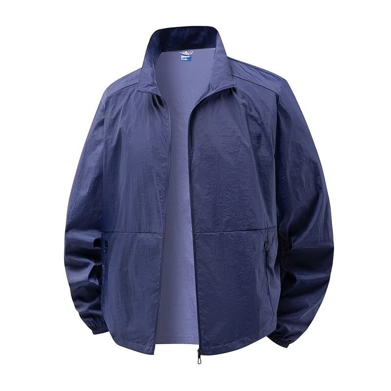 Meeste UV-kaitse jope, õhuke ja kerge, polüesteri segu, kõrge krae, tõmblukk ees, õhku läbilaskev, vaba lõige, suvi 2025