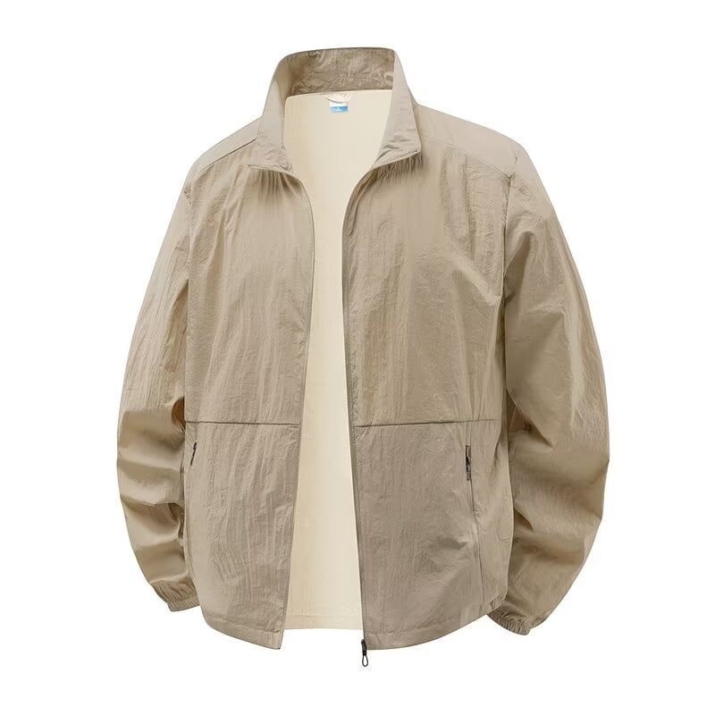 Meeste UV-kaitse jope, õhuke ja kerge, polüesteri segu, kõrge krae, tõmblukk ees, õhku läbilaskev, vaba lõige, suvi 2025