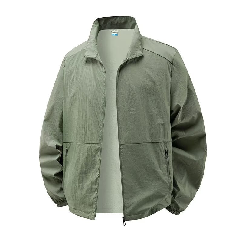 Meeste UV-kaitse jope, õhuke ja kerge, polüesteri segu, kõrge krae, tõmblukk ees, õhku läbilaskev, vaba lõige, suvi 2025