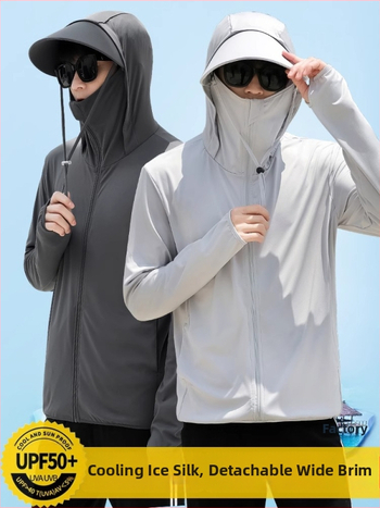Pánska kapucňová UV-ochranná košeľa z Ice Silk – tenká, vzdušná na leto, UPF50+, 95% polyester, zips
