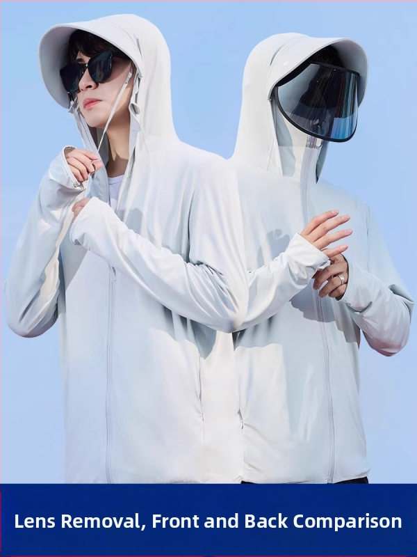 Pánska kapucňová UV-ochranná košeľa z Ice Silk – tenká, vzdušná na leto, UPF50+, 95% polyester, zips
