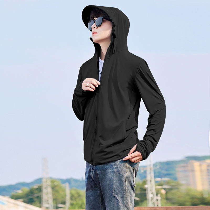 Ανδρικό πουκάμισο με κουκούλα UV προστασίας από Ice Silk – λεπτό, διαπνέον για καλοκαίρι, UPF50+, 95% πολυεστέρας, φερμουάρ