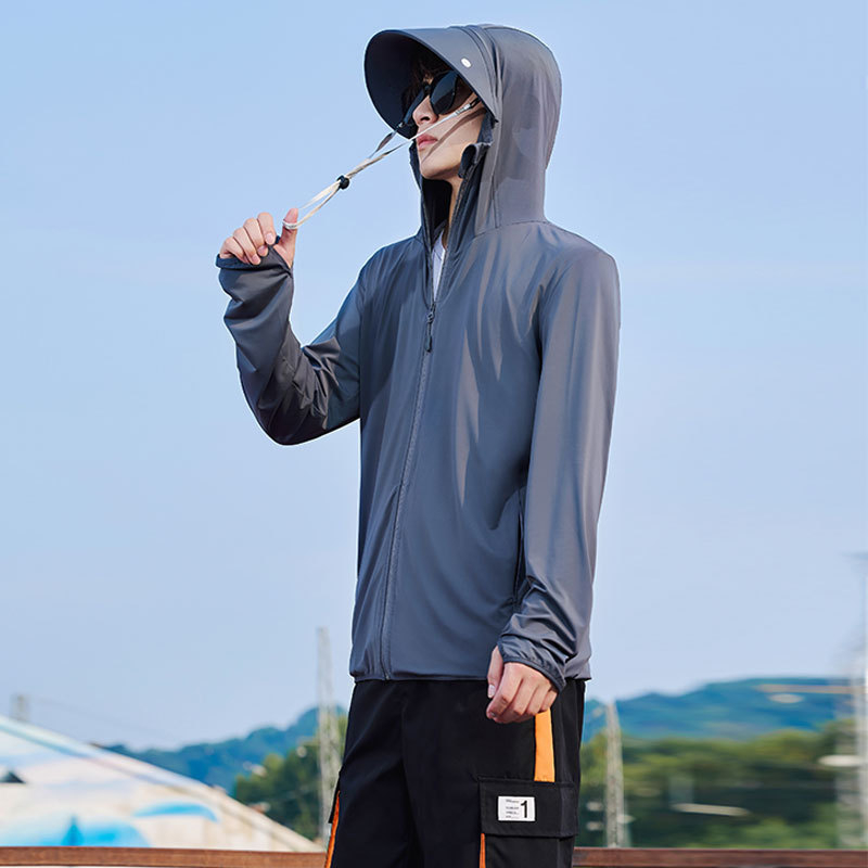 Ανδρικό πουκάμισο με κουκούλα UV προστασίας από Ice Silk – λεπτό, διαπνέον για καλοκαίρι, UPF50+, 95% πολυεστέρας, φερμουάρ