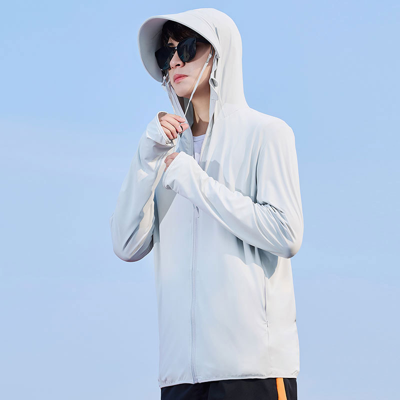 Ανδρικό πουκάμισο με κουκούλα UV προστασίας από Ice Silk – λεπτό, διαπνέον για καλοκαίρι, UPF50+, 95% πολυεστέρας, φερμουάρ