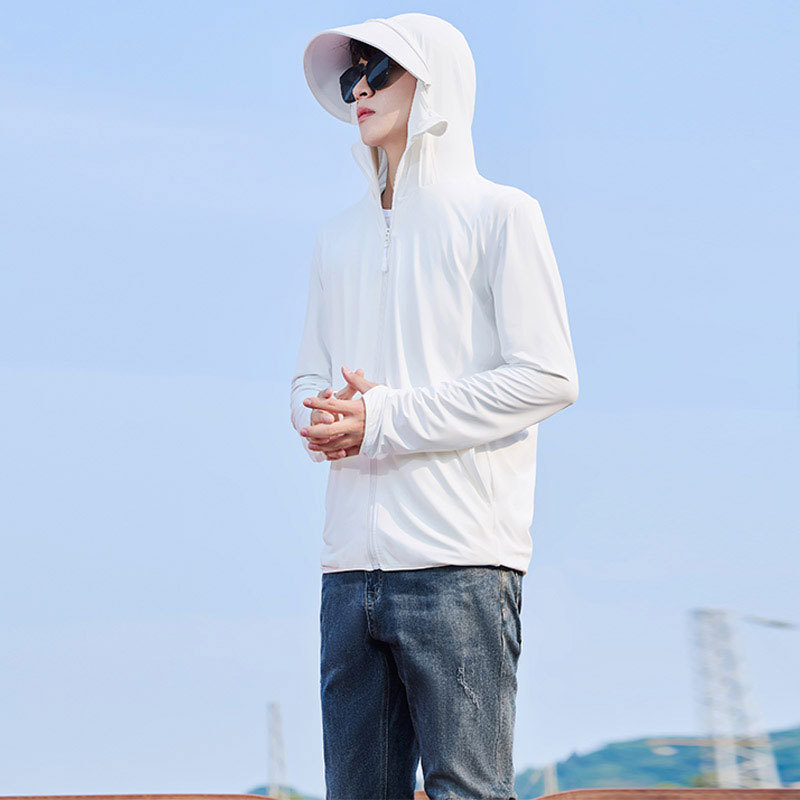 Ανδρικό πουκάμισο με κουκούλα UV προστασίας από Ice Silk – λεπτό, διαπνέον για καλοκαίρι, UPF50+, 95% πολυεστέρας, φερμουάρ