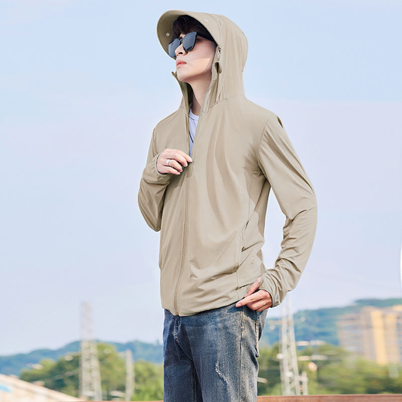 Ανδρικό πουκάμισο με κουκούλα UV προστασίας από Ice Silk – λεπτό, διαπνέον για καλοκαίρι, UPF50+, 95% πολυεστέρας, φερμουάρ