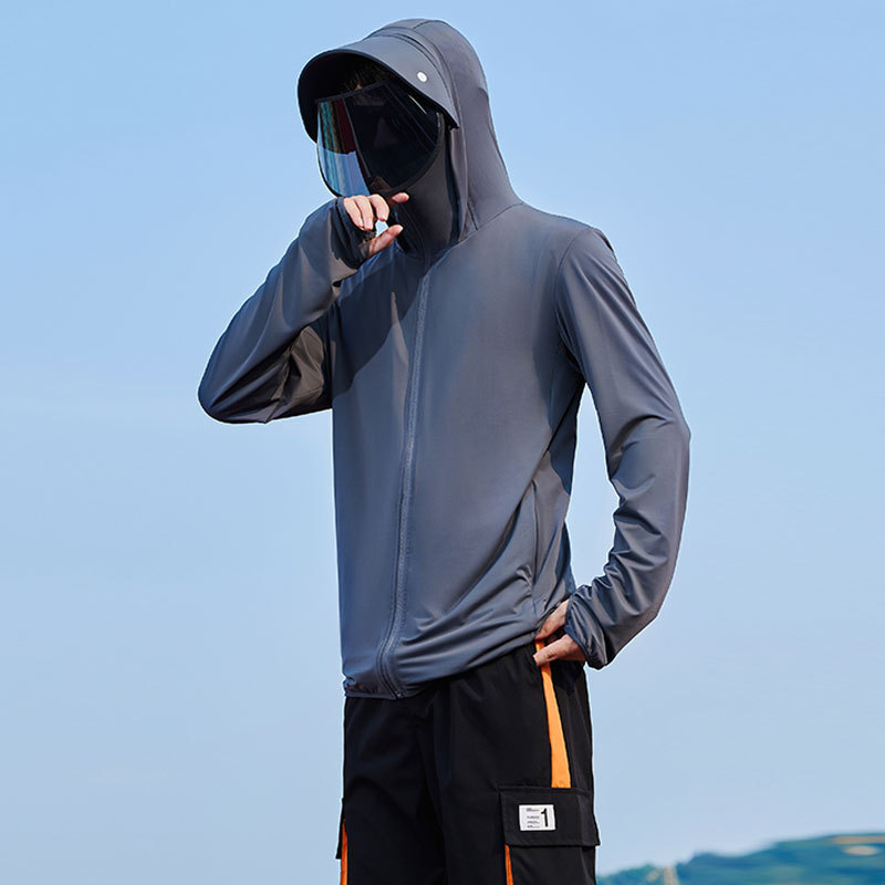 Ανδρικό πουκάμισο με κουκούλα UV προστασίας από Ice Silk – λεπτό, διαπνέον για καλοκαίρι, UPF50+, 95% πολυεστέρας, φερμουάρ