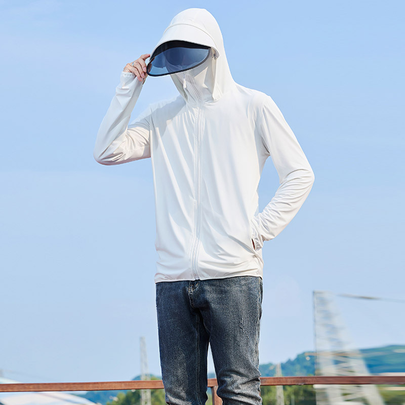 Ανδρικό πουκάμισο με κουκούλα UV προστασίας από Ice Silk – λεπτό, διαπνέον για καλοκαίρι, UPF50+, 95% πολυεστέρας, φερμουάρ