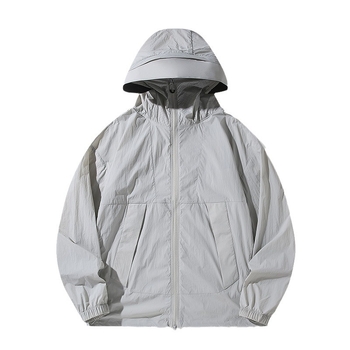 Ζακέτα με κουκούλα για προστασία από τον ήλιο για νέους, ελαφριά μίξη ινών νάιλον, UPF50+, τσέπες με φερμουάρ