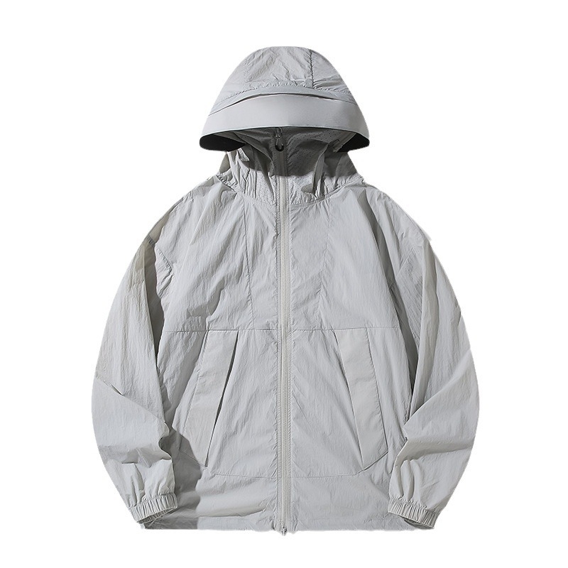 Ζακέτα με κουκούλα για προστασία από τον ήλιο για νέους, ελαφριά μίξη ινών νάιλον, UPF50+, τσέπες με φερμουάρ