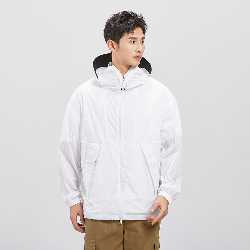 Ζακέτα με κουκούλα για προστασία από τον ήλιο για νέους, ελαφριά μίξη ινών νάιλον, UPF50+, τσέπες με φερμουάρ